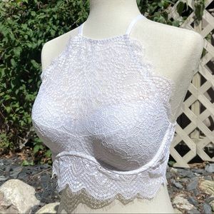 NWOT Victoria Secret PINK Eyelash Lace Pushup Highneck T-Back Bralette Sz L(A-C)